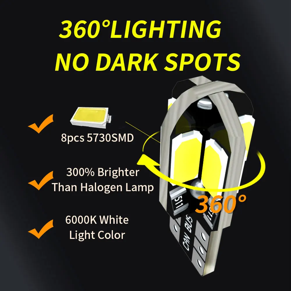 20 stks/pak T10 5730 8SMD Canbus Led-lampen W5W 192 194 168 501 2980CW 12 V Super Heldere Witte Auto-interieur Kaart Dome Parkeerlichten