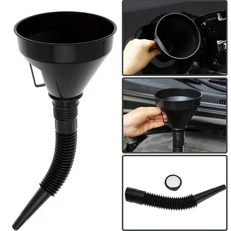 Funil de combustível automotivo flexível multifuncional de 1 unidade: ferramenta de reabastecimento e troca de óleo à prova de derramamento com boca larga e alça