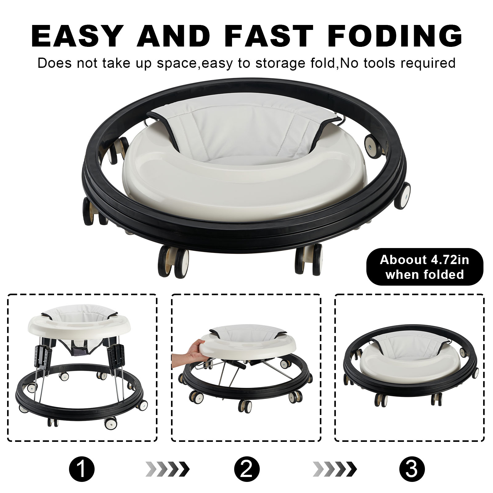 Baby Walker, Foldable Multi-Function Anti-Rollover Walker with Brake Design,5 Level Height Adjustable, Baby Walkers