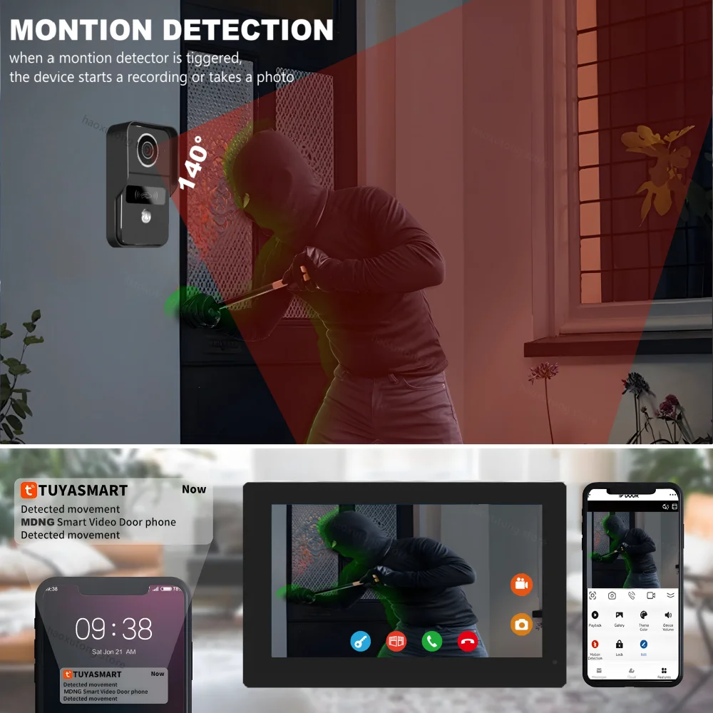 1080p tuya campainha inteligente câmera de vídeo em casa intercom wi fi 2 fios 7/10 Polegada sistema de vídeo porteiro sem fio 5-em-1 nfc desbloqueio
