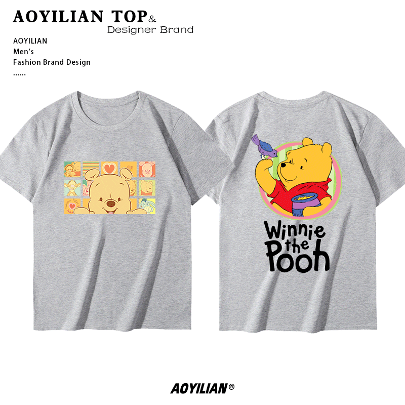 Kaus Lengan Pendek Kartun Winnie The Pooh Gaun Pasangan Longgar Menyenangkan Kreatif Disney Gaya Harajuku Lengan Pendek