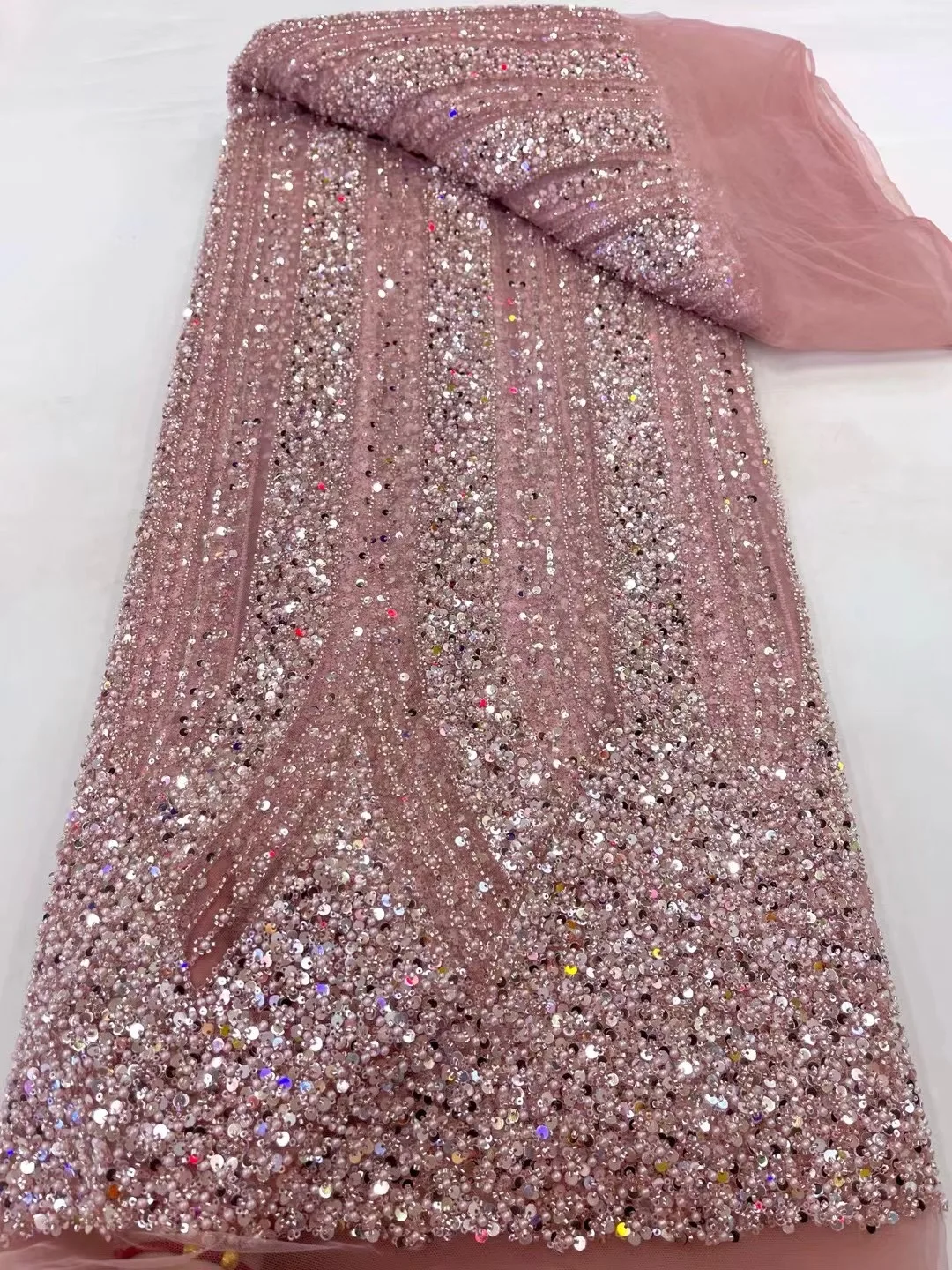 アフリカンビーズレース生地,チュール刺繍生地,女性用イブニングドレス,メッシュスパンコール,ドバイ,5ヤード