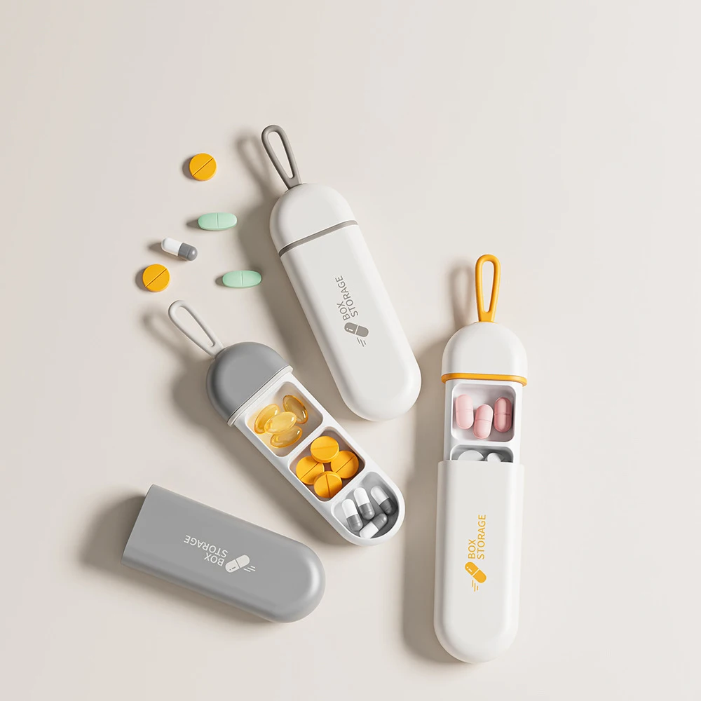 แบบพกพาที่มีสีสัน 3 พื้นที่ยากรณี Health Care คอนเทนเนอร์กล่องยา Splitters กล่องยาเดินทางกล่องเล็กๆพกพา