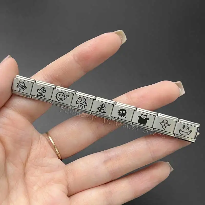 イタリアブレスレットステンレス鋼モジュール 9 ミリメートルパーソナライズされたジュエリーチェーンミニマリストラインパターンかわいい面白いカスタム男性のための