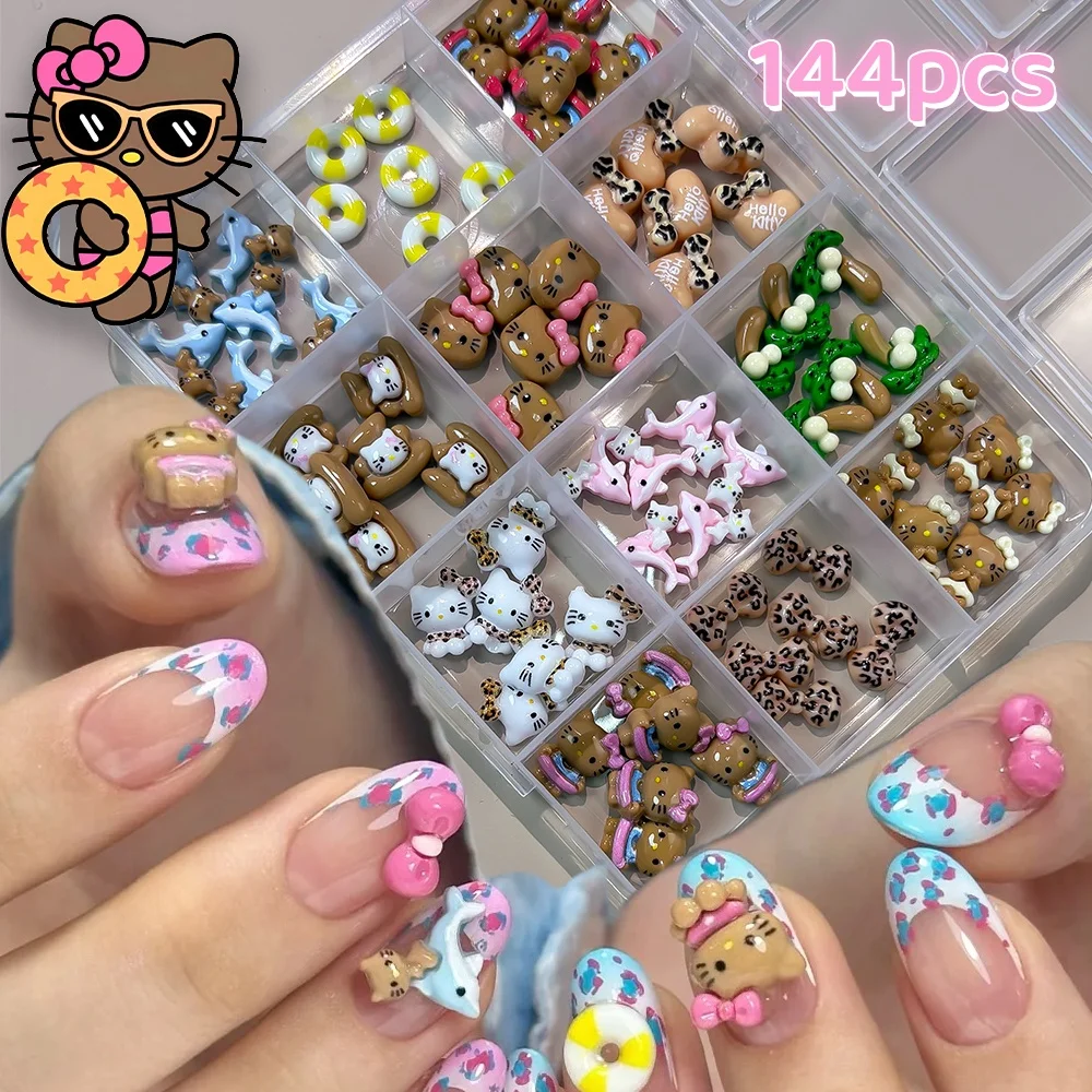 12 сеток, Гавайи, черная кожа, подвески для ногтей «Hello Kitty», летняя атмосфера, кокосовый дельфин, акриловые украшения для ногтей, аксессуары для маникюра