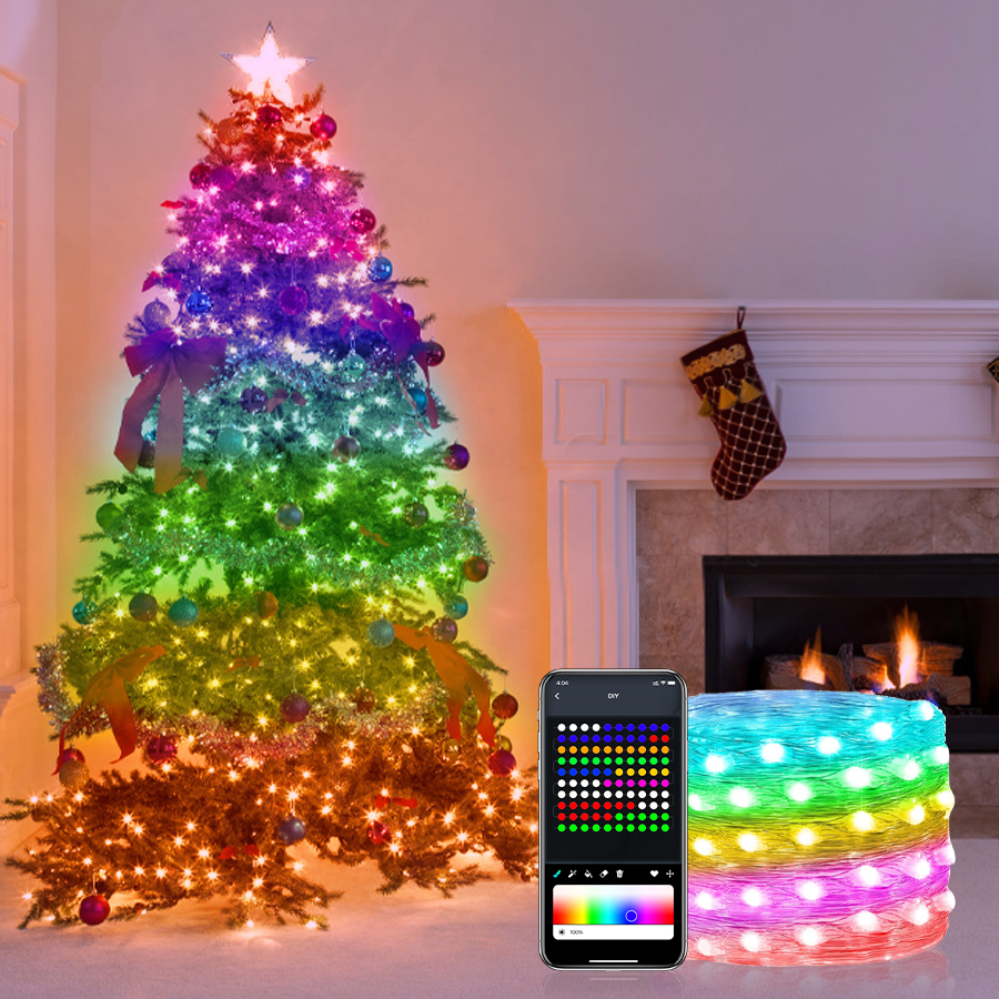 WS2812B Bluetooth LED Lichterketten Weihnachten Fee Licht Girlande APP Steuerung Dreamcolor RGBIC Adressierbare Party Hochzeit Dekor