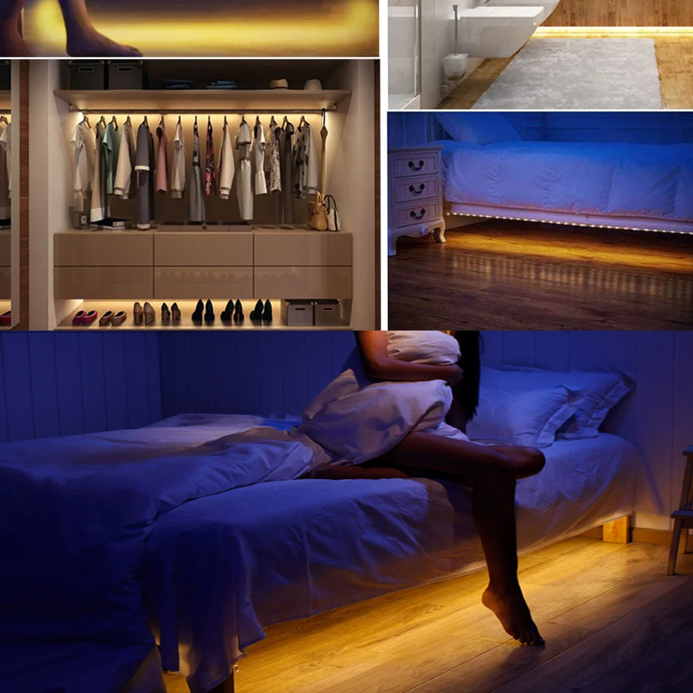 Motion Sensor COB Led Strip Light 5V Induction Lamp DC Battery Powered 320LEDs/m Flexible Tape Warm White Blue Red Pink RA90