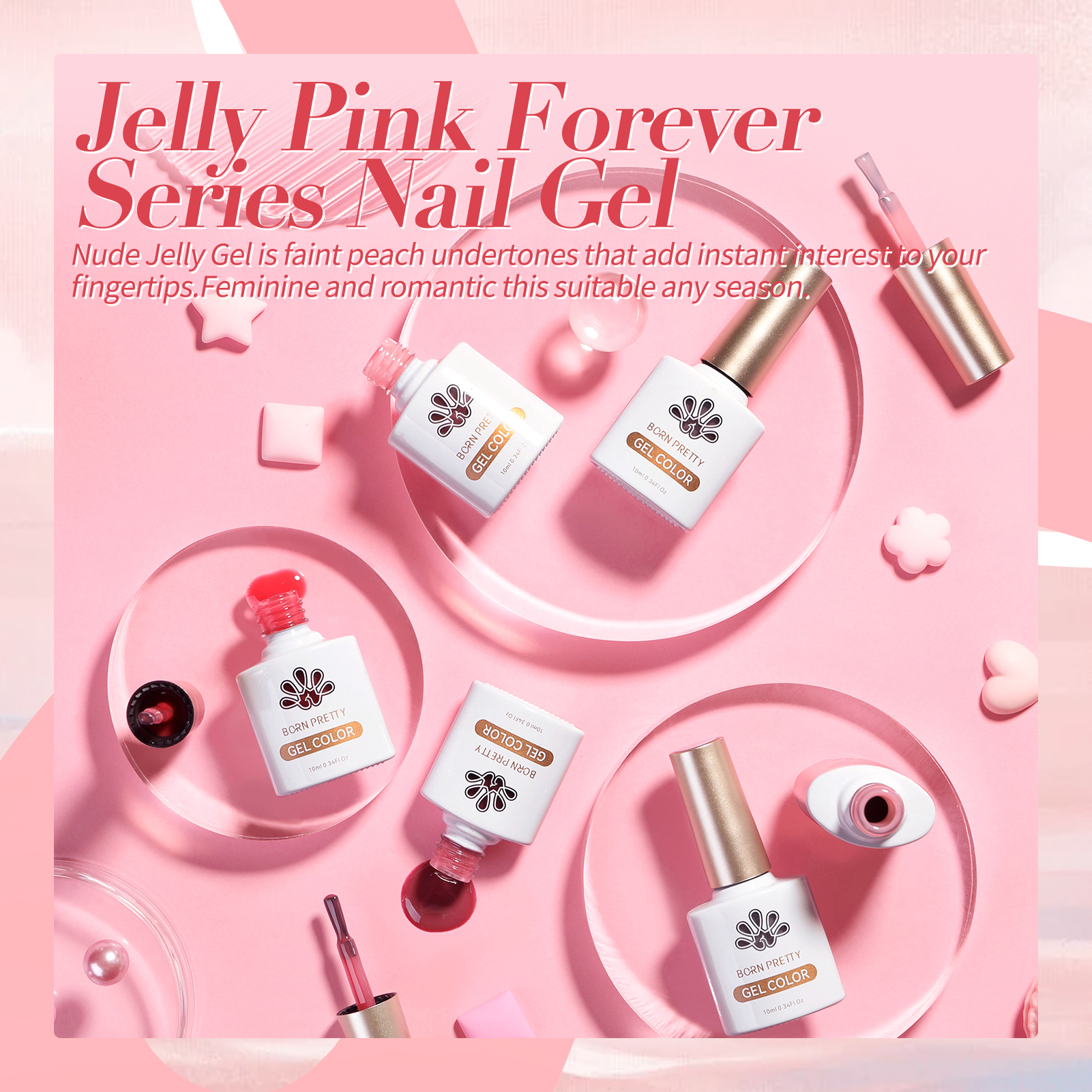 BORN PRETTY Jelly Nude Гель-лак для ногтей 10 мл Светло-розовый персик Полупрозрачный цвет УФ-света Гель-лак для дизайна ногтей DIY в домашних условиях