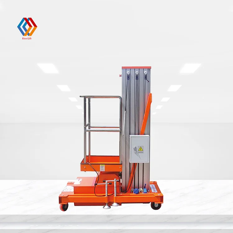 Plataforma de trabajo aéreo de elevación eléctrica hidráulica, escalera, andamio de aluminio de un solo mástil, Manlift