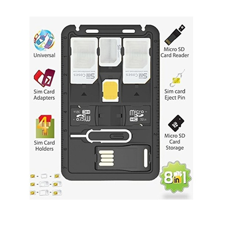 Kit d'adaptateur SIM mince, format carte de crédit tout-en-un, avec lecteur de carte TF et broche d'éjection du plateau de carte SIM, support de carte SIM