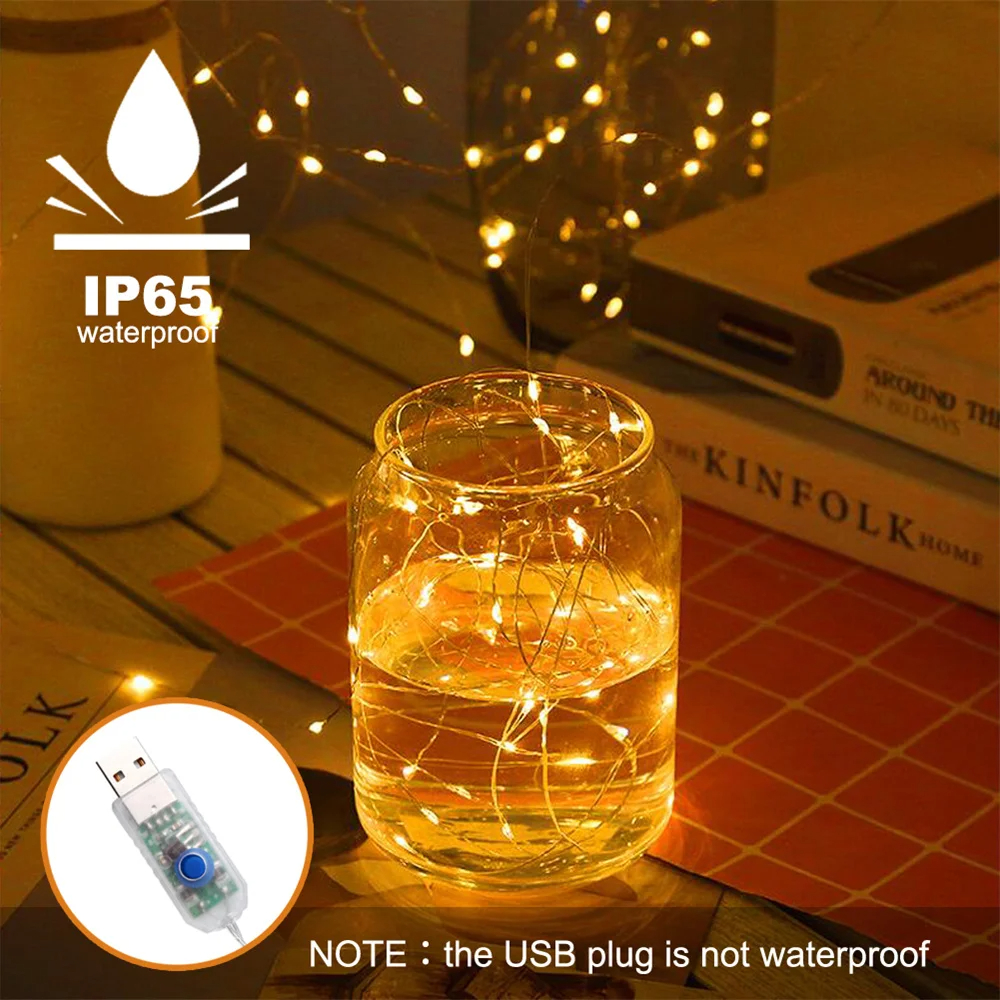1m-10m USB ไฟ LED String 8 โหมด Fairy ห้องนอนยืดหยุ่นทองแดงฮาโลวีนเทศกาลไฟปาร์ตี้โคมไฟบ้านงานแต่งงานแสงสี