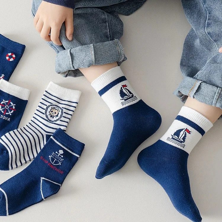 Calcetines para niños 1-14T, calcetines de algodón para primavera y otoño, 5 par/lote, calcetines de algodón suave, calcetines hasta la pantorrilla, calcetines grandes para niños pequeños