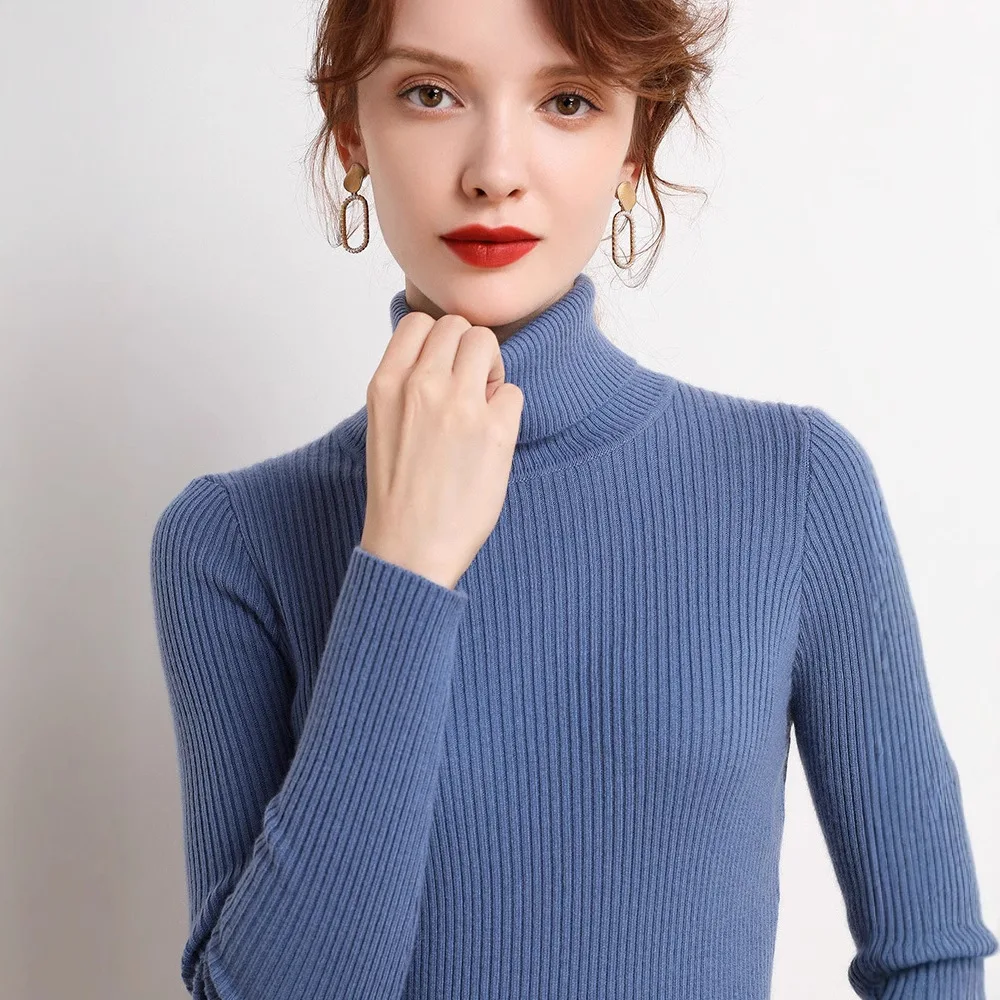 Otoño e Invierno nuevo suéter coreano ajustado para mujer suéter de punto pull up suéter de cuello alto para mujer