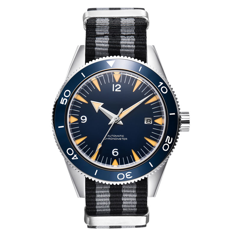 男性用防水サファイアガラス時計,ナイロンストラップ,自動,発光,日本製,nh35a,41mm, 100m