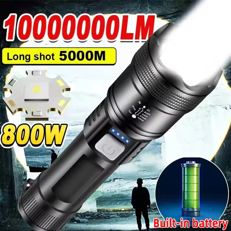 5000LM Ultra Helle Taktische Licht Eingebaute Batterie Leistungsstarke P70 Led Taschenlampen Notfall Scheinwerfer Teleskop Zoom Licht