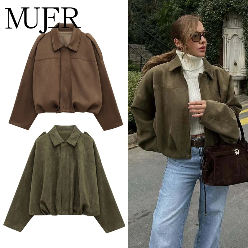 Muyer 2025 jaquetas bomber de camurça para mulheres outerwears jaqueta de grandes dimensões mulher streetwear zip casacos femininos acolchoados jaquetas do time do colégio
