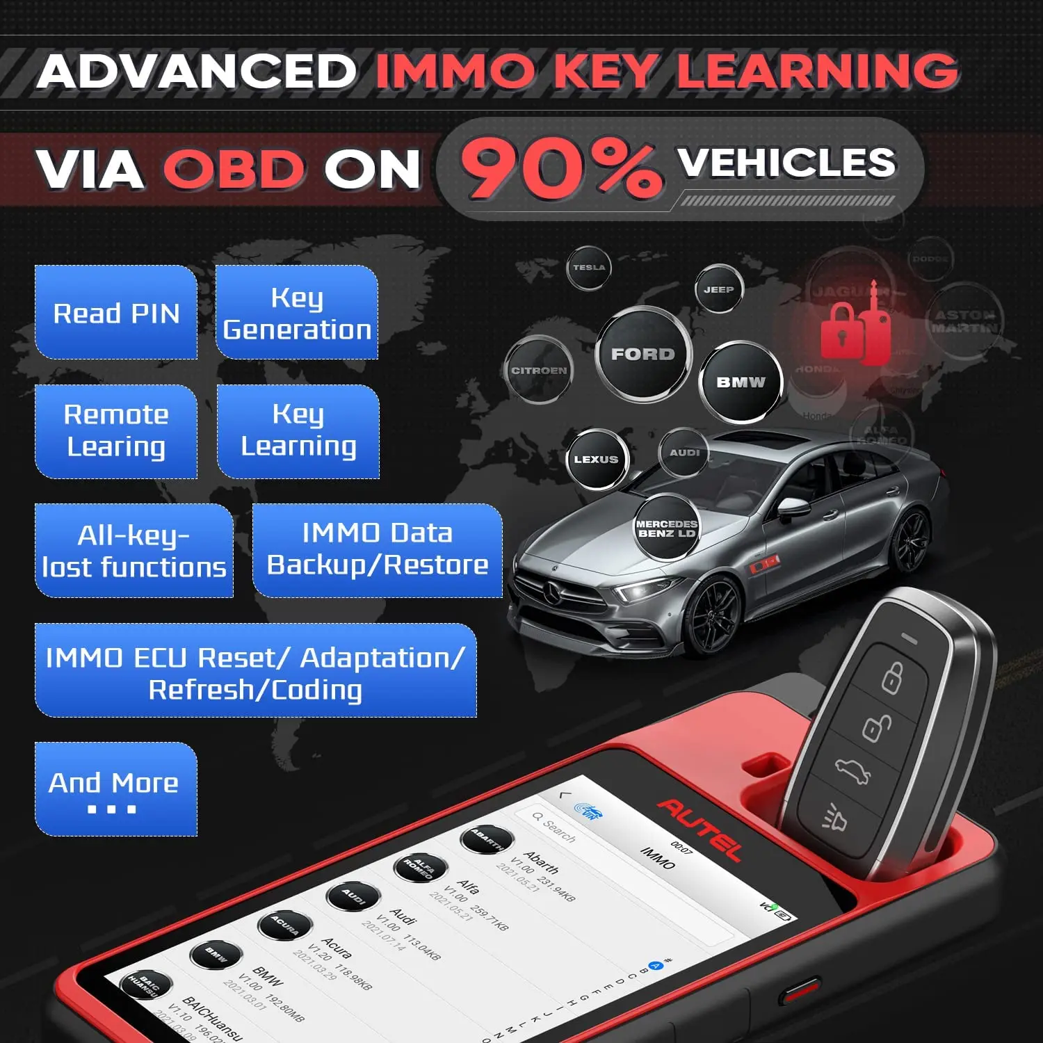 Autel-Key Fob Programming Immobilizer Tool, MaxiIM KM100, IKEY para geração 60s, OBD IMMO, aprendendo em 99% Car, 2pcs