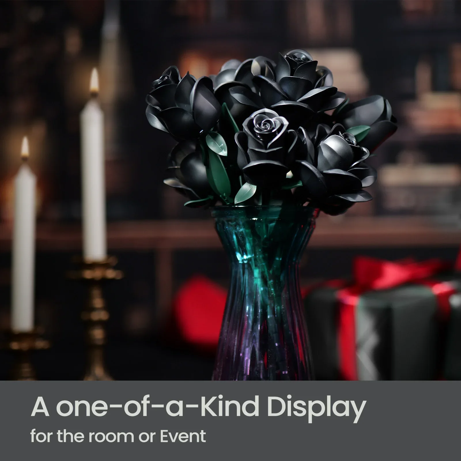 12 個ブラックローズビルディングブロックセット植物の花束高品質模擬バラの花ゴシック装飾バレンタインデーのギフト