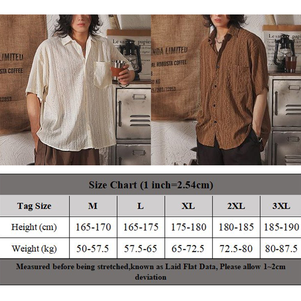 Masculino casual solto oco camisas de manga curta com bolsos retro moda férias/diário all-match topos cor sólida