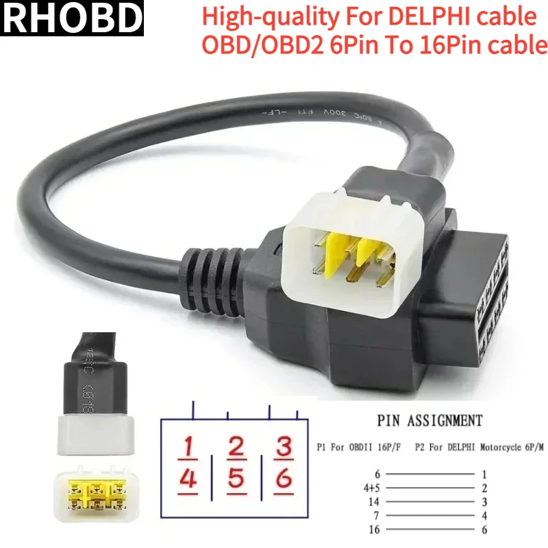 Lo último para BENELLI OBD2 Cable adaptador de enchufe de diagnóstico de 6 pines para BOSCH y para DELPHI ECUs 6PIN motocicleta bicicleta ATV a 16pin OBD