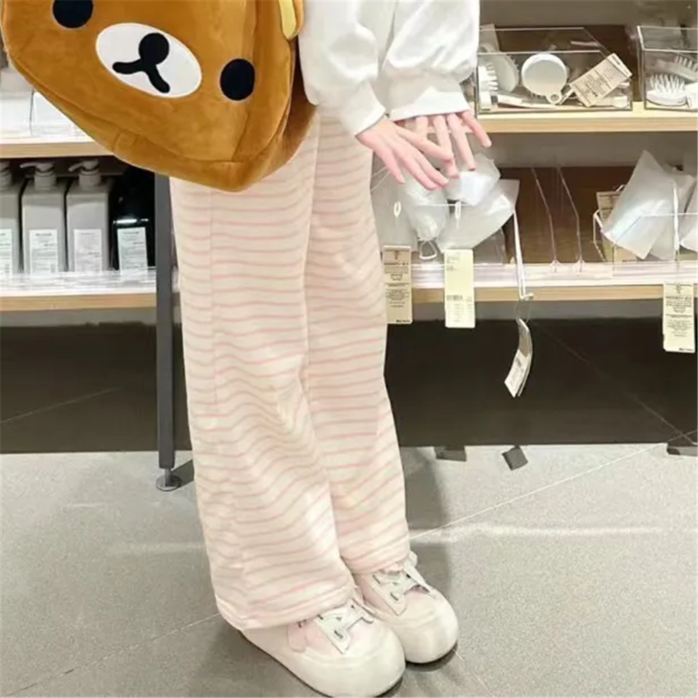 น่ารัก Y2K ลายกางเกงผู้หญิง Kawaii หวาน Harajuku ขนแกะกีฬาเกาหลีแฟชั่น Sweatpants Girly Basic การ์ตูนญี่ปุ่นกางเกง