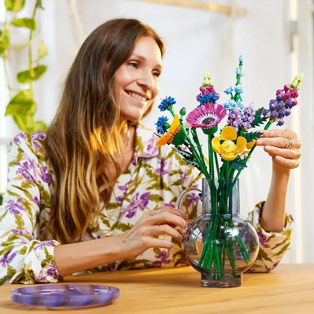 Wildflower-ramo de flores secas para niña, 10313, bloques de construcción, centro de mesa, decoración botánica del hogar, juguetes, regalo de cumpleaños, 10314