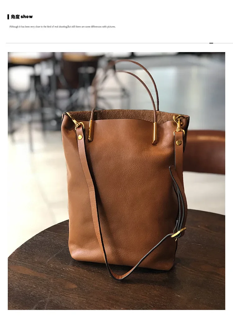 Tas tangan kulit asli wanita, tas bahu, tas komposit serbaguna, tas kulit sapi lembut alam Retro, baru