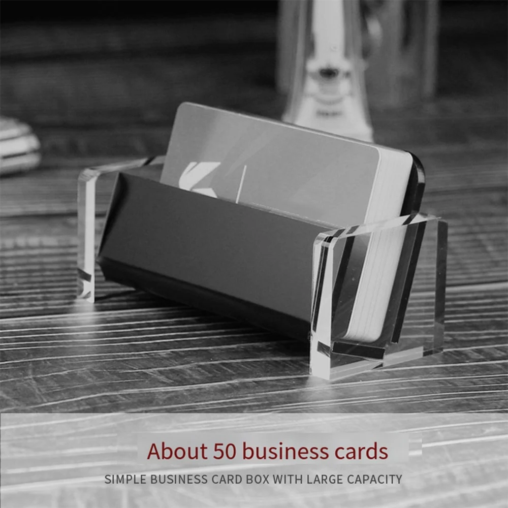 Acrylic Business Card Holder Creative Desktop Name Card Storage Card Display Stand Fits 50-70 Business Cards Office Supplies