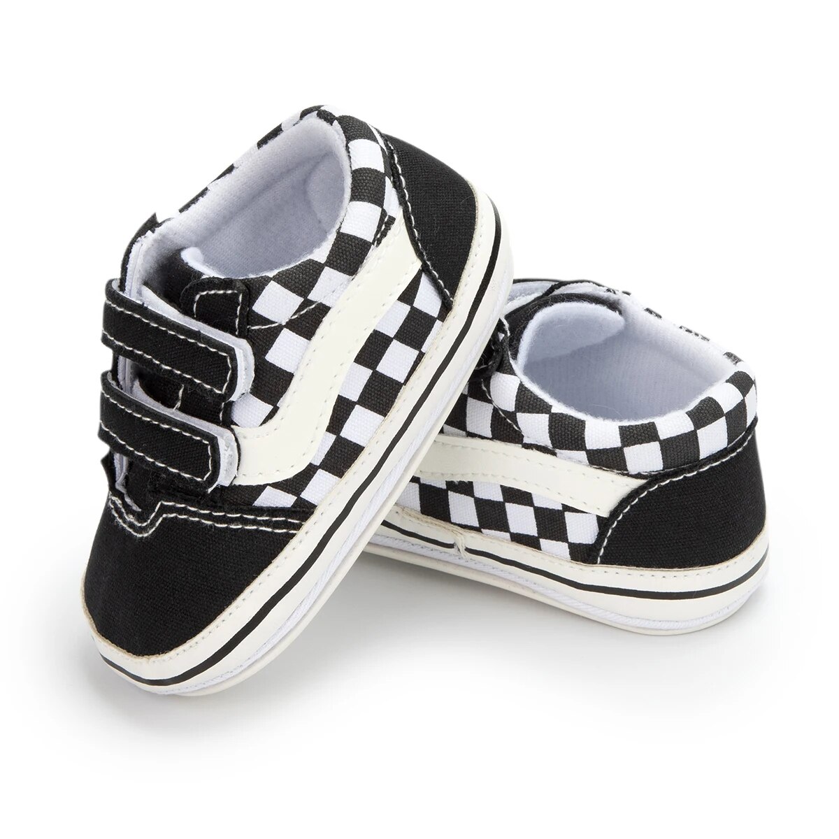 Meckior Unisex Canvas Sneakers, antiderrapante, sola de borracha, listras xadrez, primeiros caminhantes, infantil, menino, menina, casual