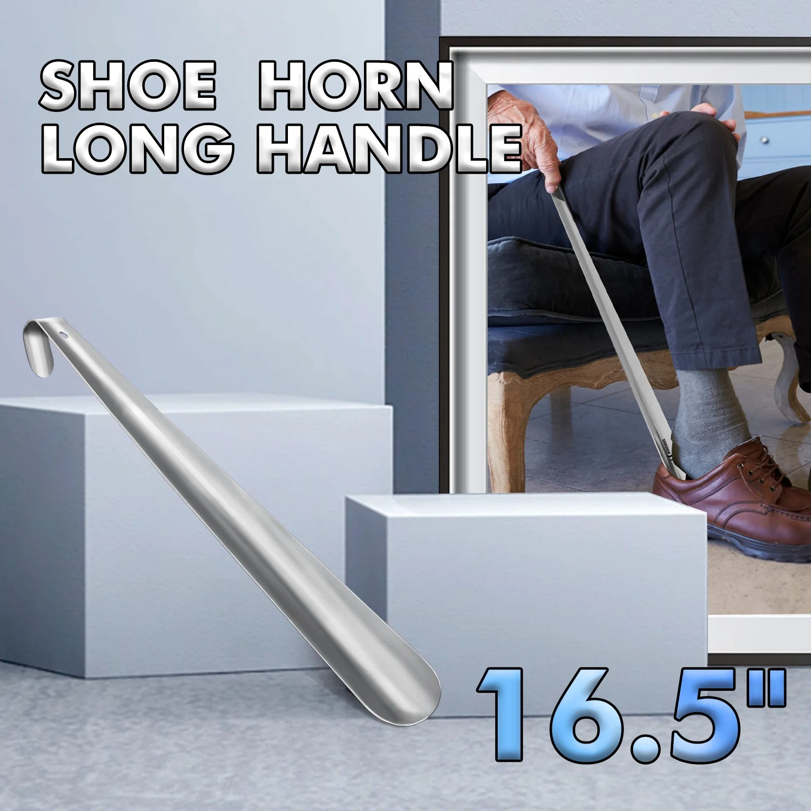 Schuhlöffel aus Metall mit langem Griff, 16,5 Zoll, extra langer Schuhlöffel für Senioren, Schuhlöffel, professionelles Hilfsmittel, Schuhzubehör