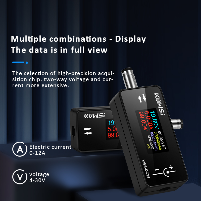 KWS-DC28 Тестер интерфейса 4-30 В 12 А Тестер напряжения и тока Цифровой вольтметр Амперметр 0,96 дюйма TFT Цветной экран Измеритель мощности
