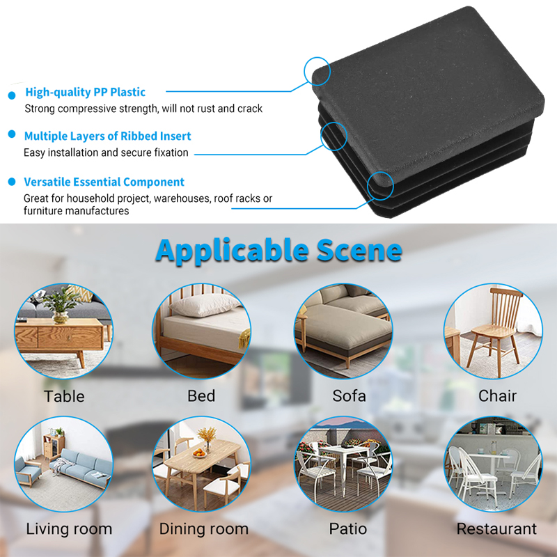 5/10pcs 사각형 플라스틱 검정색 블랭킹 엔드 캡 튜브 파이프 삽입 플러그 마개 10X20mm ~ 50X100mm