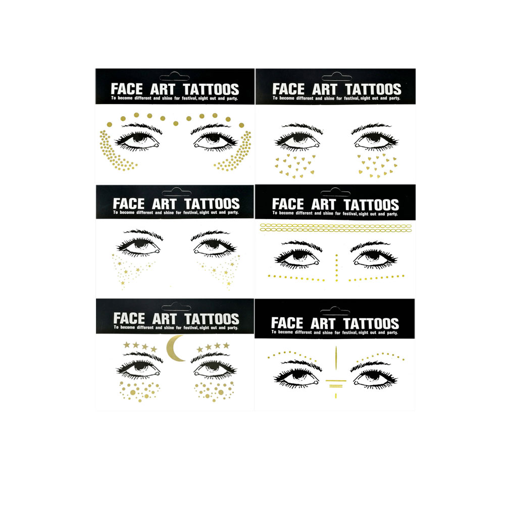 Gold Glitter Tattoo สติกเกอร์สําหรับแต่งหน้า Metallic Moon ดาวกันน้ําชั่วคราวรอยสักกระสําหรับผู้หญิง Eyebrow Party