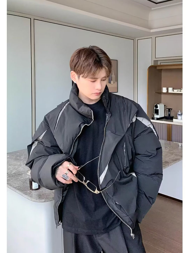 Parka americana de gran tamaño para hombre y mujer, chaqueta acolchada plisada de bloque de Color, abrigo holgado y cálido con cremallera, Top informal de invierno