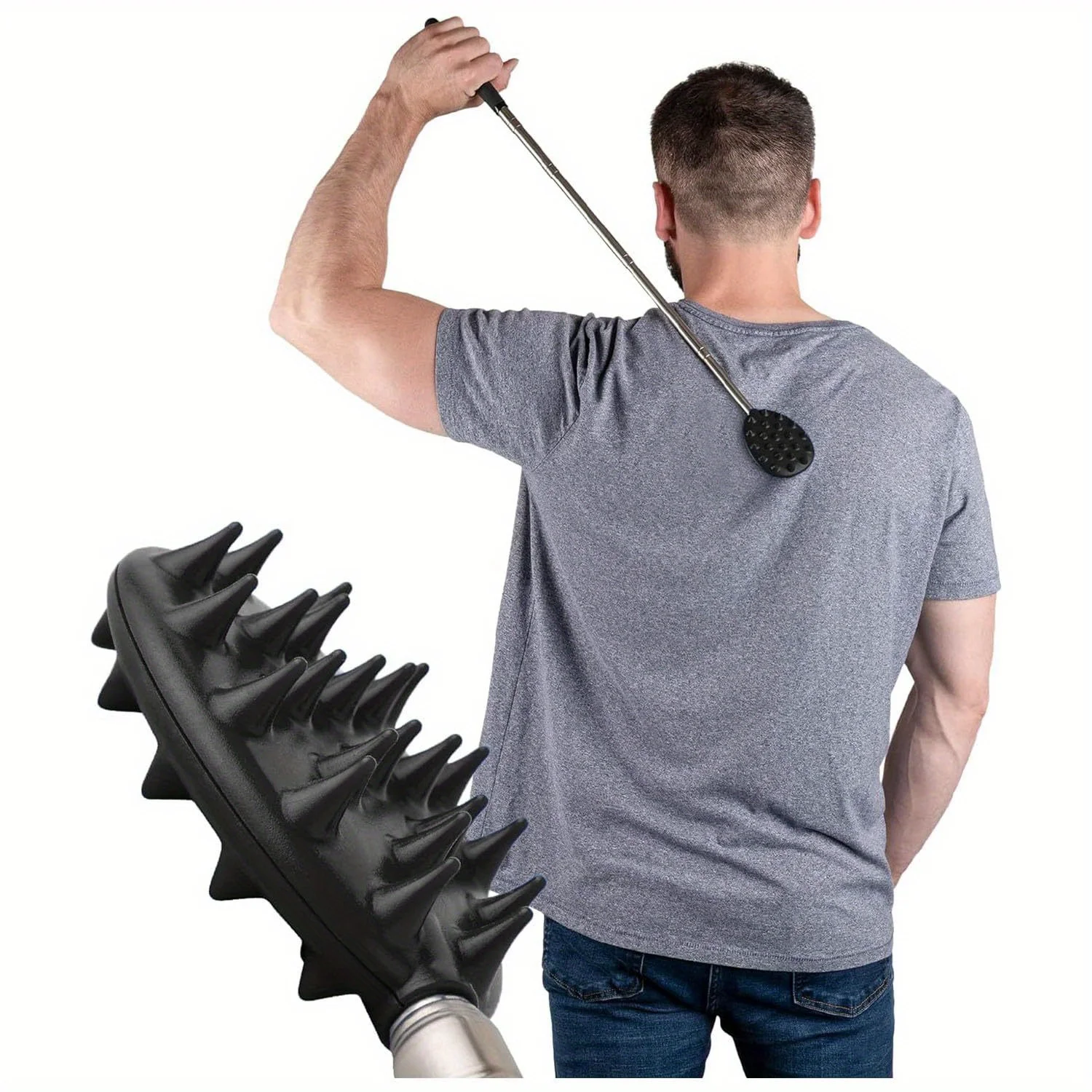 Ausziehbarer Kaktus-Rückenkratzer mit 1/4-Zoll- und 1/2-Zoll-Spikes, einziehbarem Einhand-Juckreizstab für Männer und Frauen, langlebiges PVC