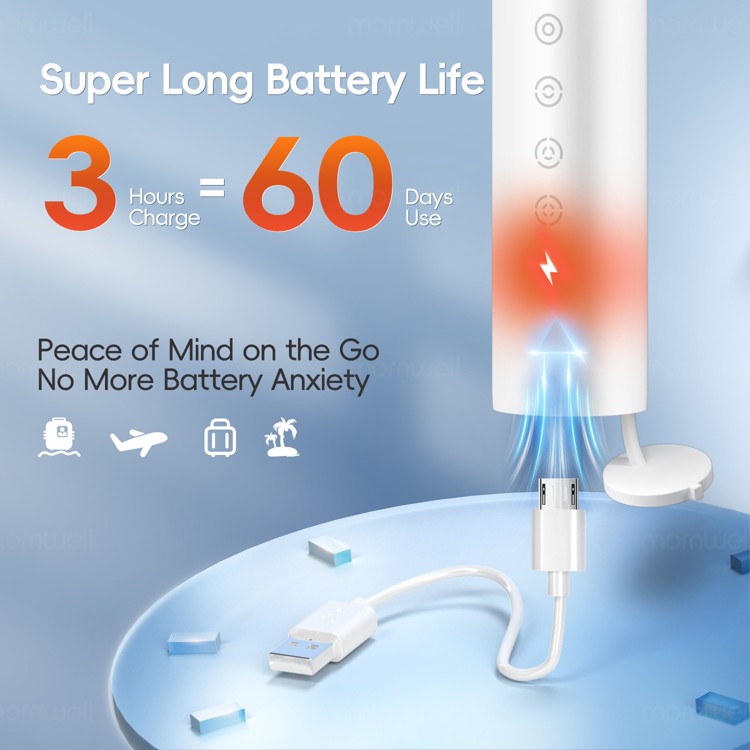 Electric Toothbrush IPX7 Waterproof DuPont Brush Head USB Rechargeable High Frequency Cleaning 6 Cleaning Modes For Teeth-White