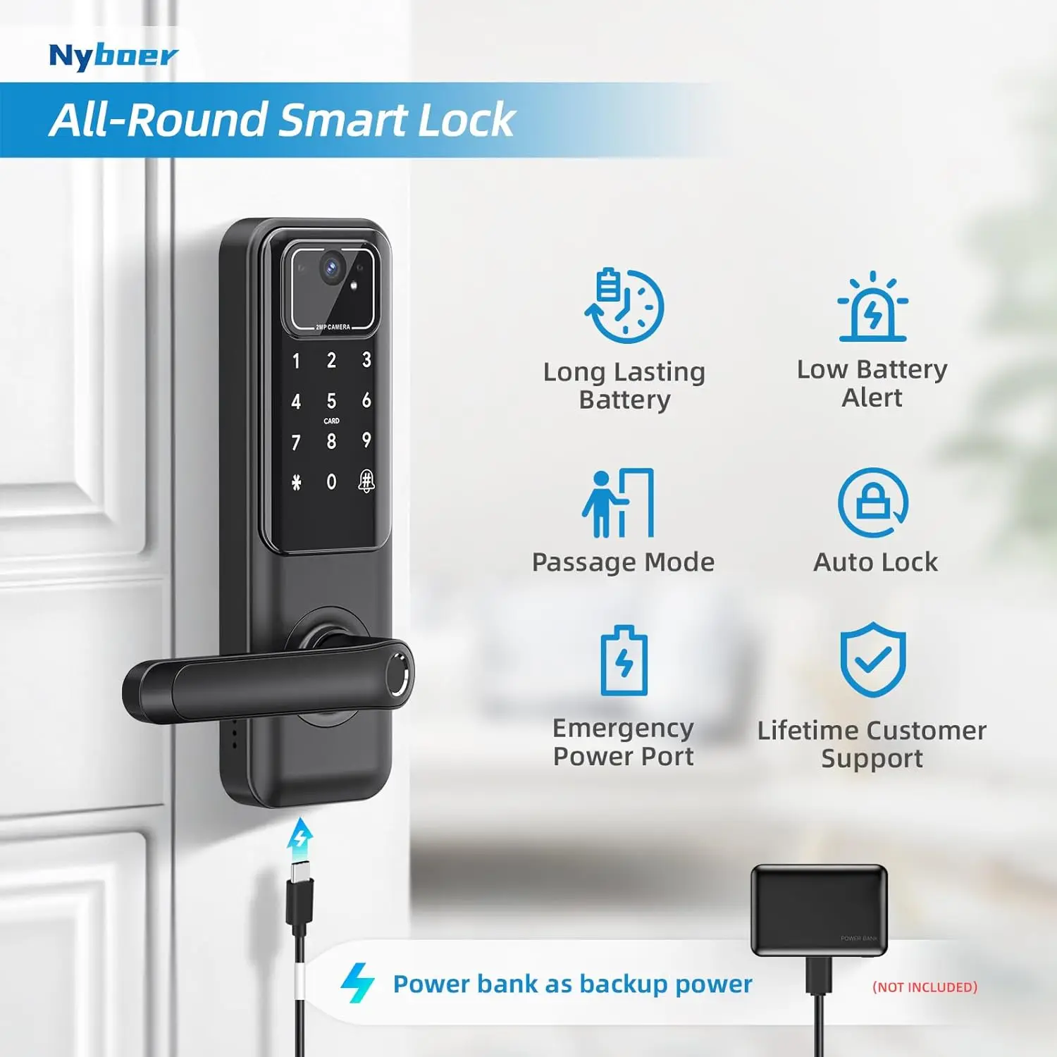 WiFi Video Smart Door Lock Fingerprint Door Lock with Camera Keyless Entry Door Lock with Handle Electronic