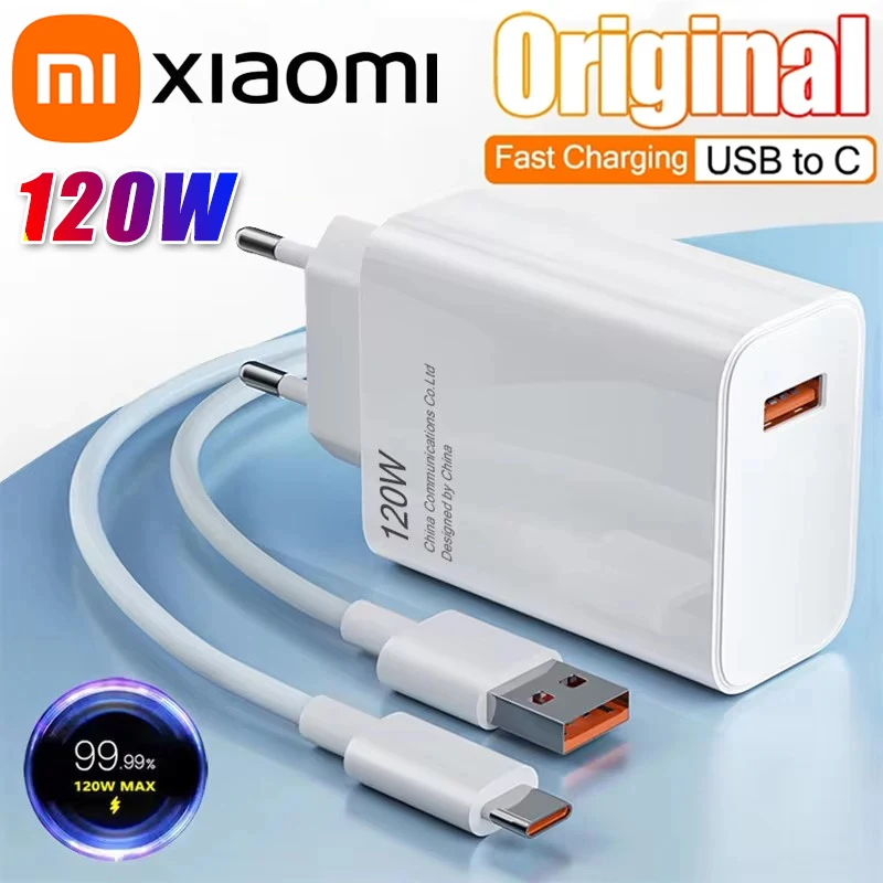 Xiaomi Original 120W cargador Ultra rápido QC 5,0 enchufe de la UE 6A tipo C Cable para IPhone Pro Max Samsung adaptador de carga rápida 2025