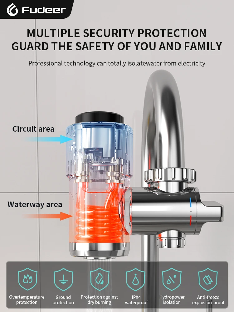 Fudeer 3400W 220V 전기 온수 탭 Conector 인스턴트 온수 수도꼭지 어댑터 무료 설치 Tankless 온수기