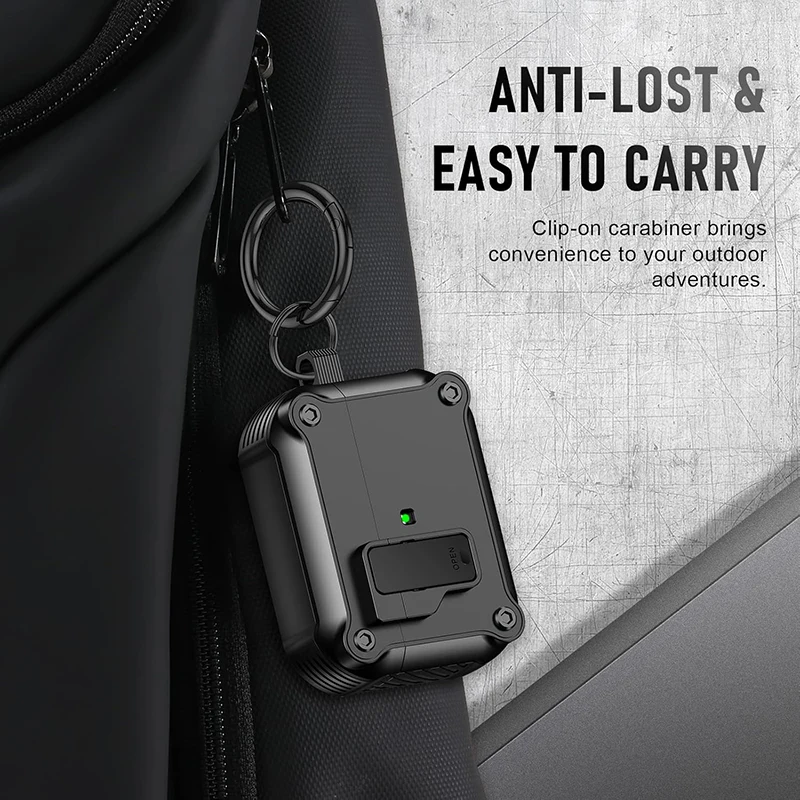 Secure Lock Clip Case For Airpods Pro 2nd Generation Armor Shockproof Case For Airpods 1 2 3 2021 4 2024 With Keychain for Men