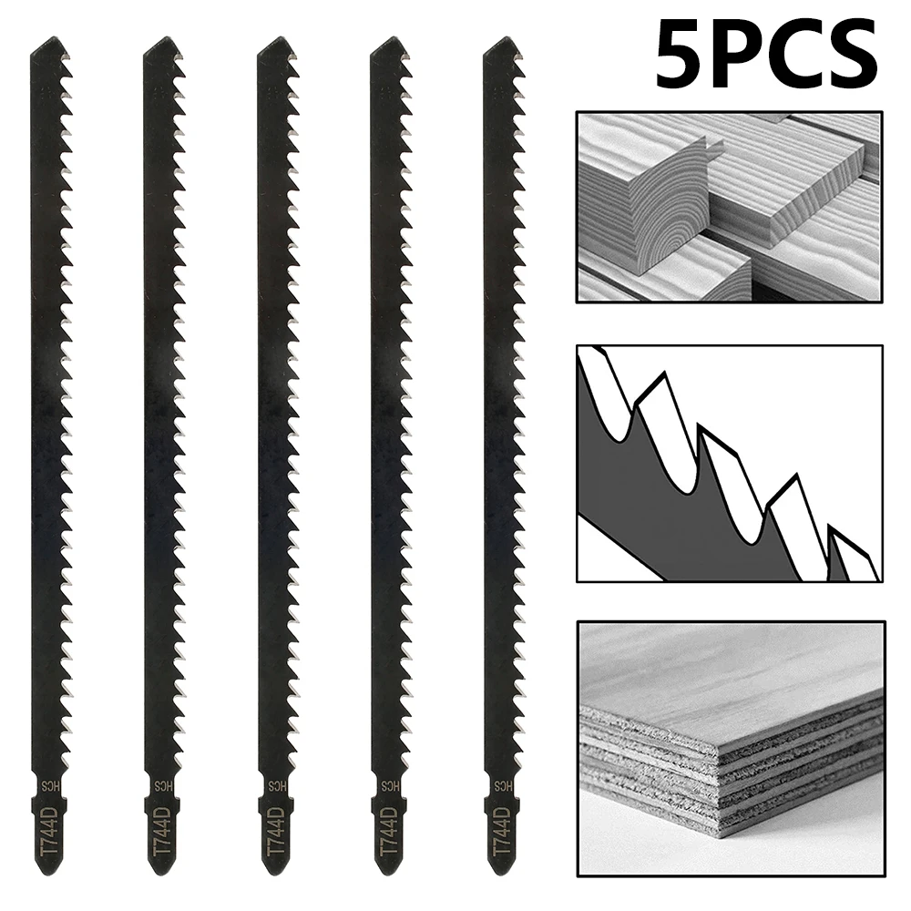 5 ชิ้นจิ๊กซอว์ใบมีด HCS T744D Jig Saw ใบมีดสําหรับตัดอย่างรวดเร็วตัดตรง T - Shank จิ๊กซอว์ใบมีดสําหรับไม้พลาสติก Fast ตัด