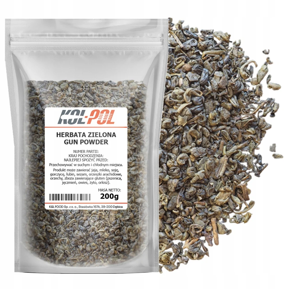 HERBATA ZIELONA GUNPOWDER 200g Liściasta naturalna aromatyczna Kol-Pol