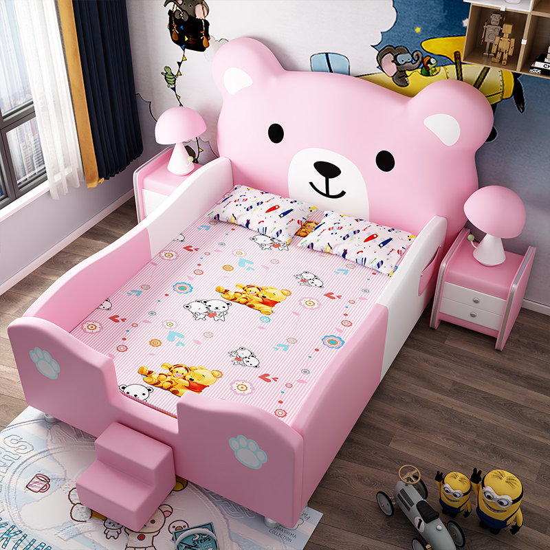 Creative Cartoon Bear Children's Bed Modern Simple Princess Bed Solid Wood 1.5m Single Bed With Guardrail Cama Furniture Home