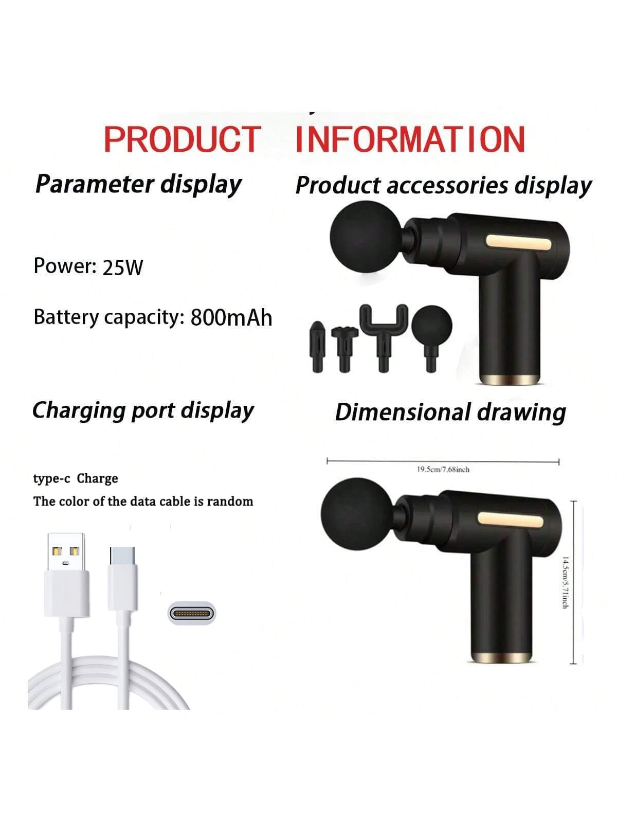 2026Portable Muscle Massage Gun For Body Massage, With Led Touch Screen, Speed Adjustment,, And 4 Replaceable，Rechargeable