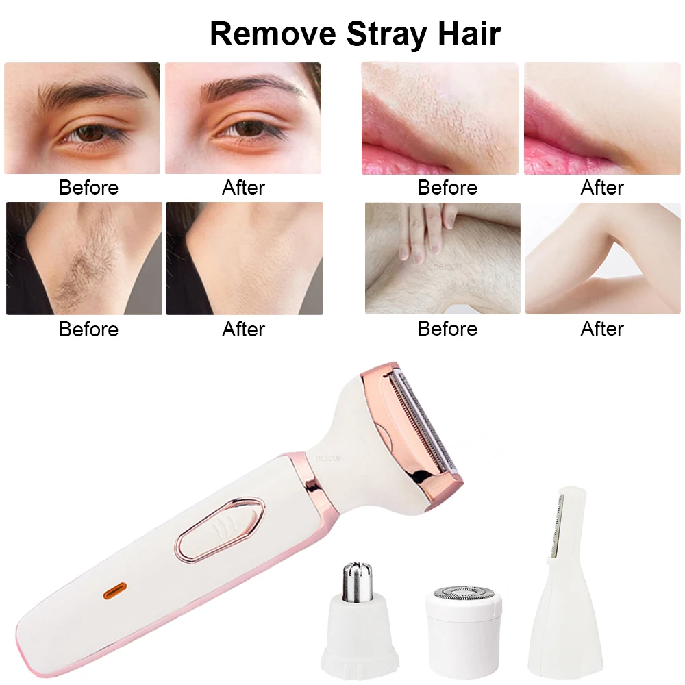 Rasoio elettrico per le donne Gamba Corpo Rasoio per capelli Bikini Ascelle Epilatore Indolore Viso Baffi Trimmer Depilatore portatile