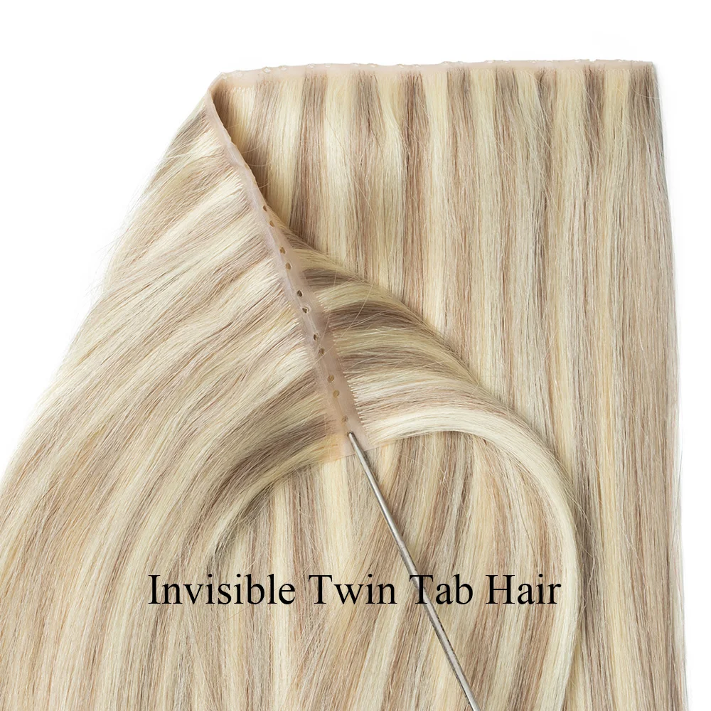 Loira invisível dupla guia trama extensões de cabelo humano buraco reto trama cabelo 613 natural preto marrom xo buraco extensões de trama