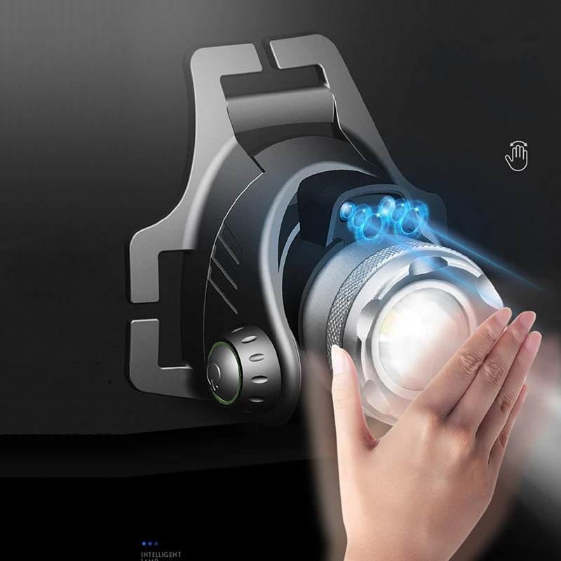 Linterna de cabeza con Sensor, 2 bombillas Led XM-L2 U3 T6, linterna frontal, resistente al agua, recargable por Usb, batería 18650