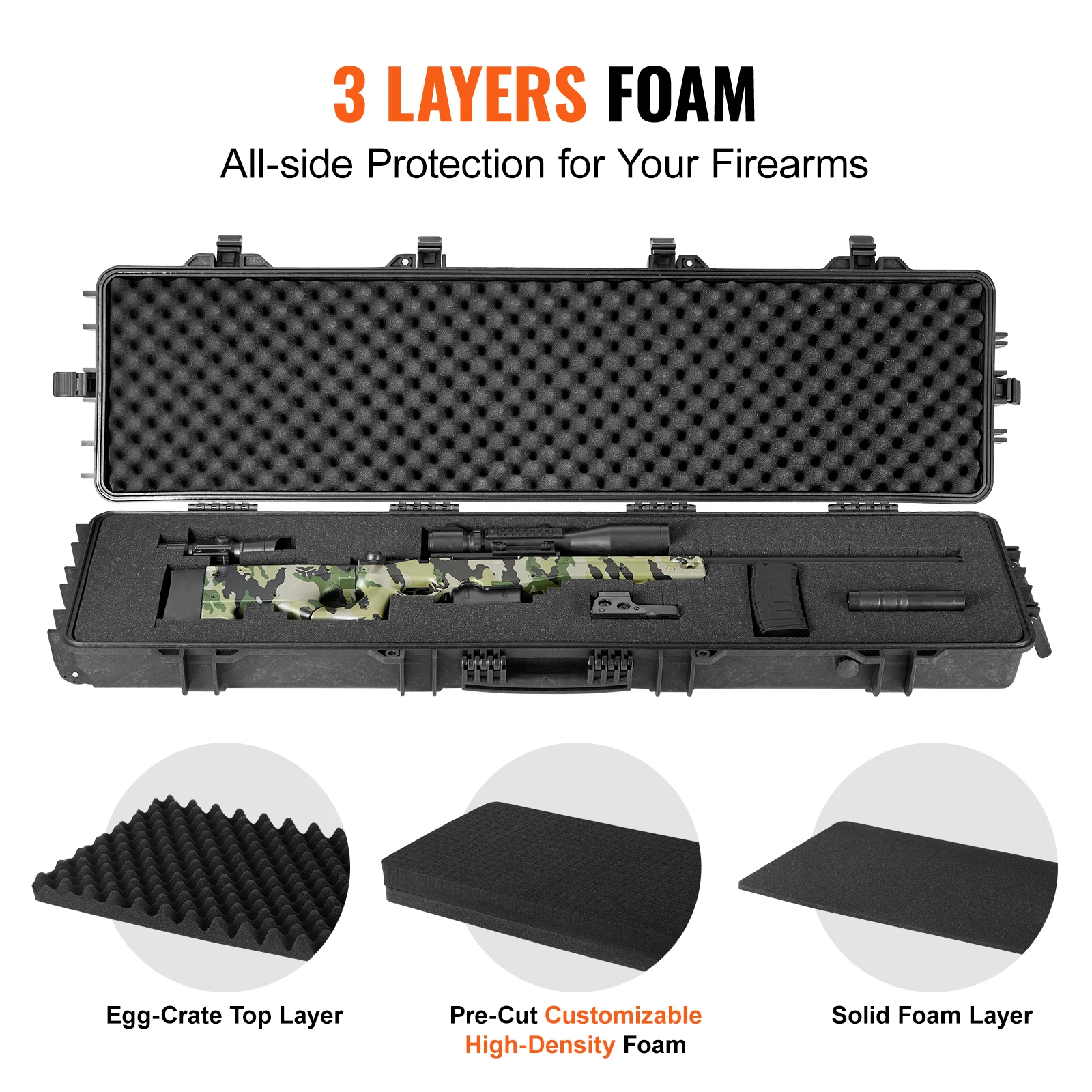 SucceBuy Rifle Hard Case Portátil Longo Mala de armazenamento de arma com 2 rodízios à prova de choque e à prova d'água Airsoft Rifle Capa protetora