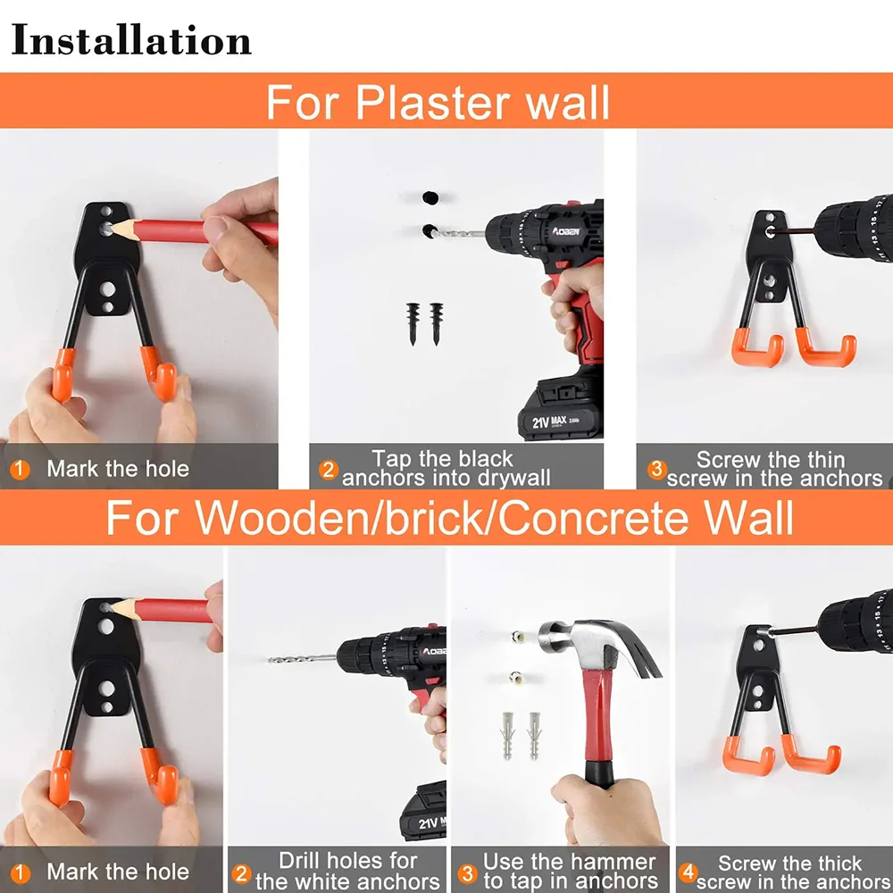 Heavy Duty Metal Hook Garage Organizer Wall Mount Bicycle Hanger Hooks Wall Mount Anti-slip Storage Hook For Ladders Garden Tool