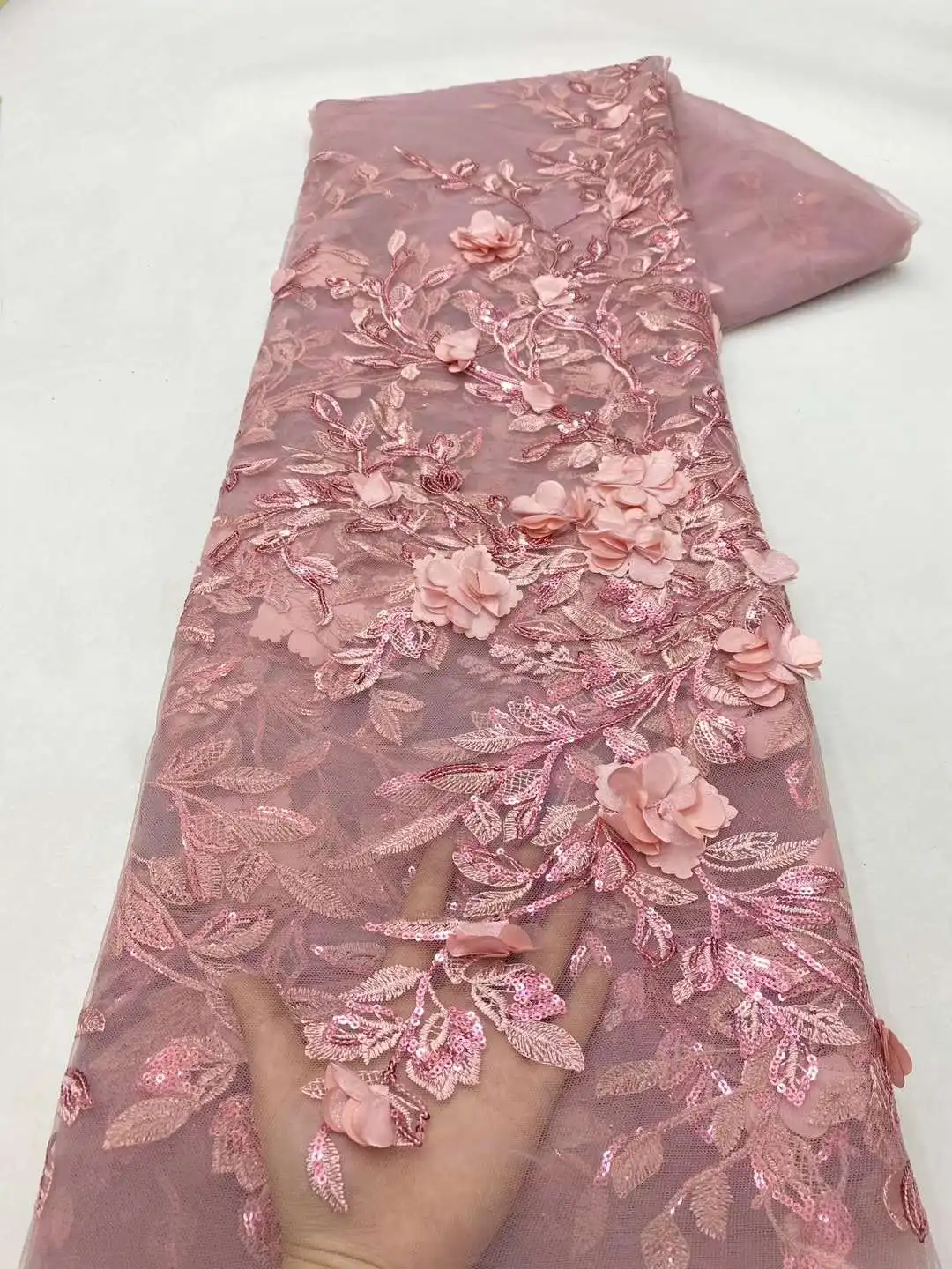 アフリカンレースチュール生地,刺繍アップリケ,パーティー用スパンコール生地,3Dフラワー,縫製素材,ラグジュアリー,5ヤード,2024